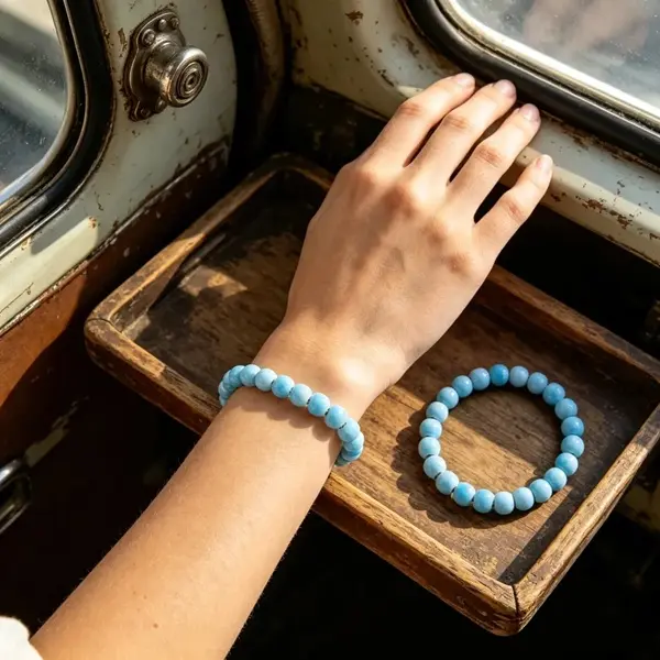 Light Sky Blue Gradient Round High-Temperature Glazed Ceramic Stretch Bracelet, Minimalist Dainty Smooth Bead Stackable Wrist Jewelry for Women Summer Daily Casual Wear