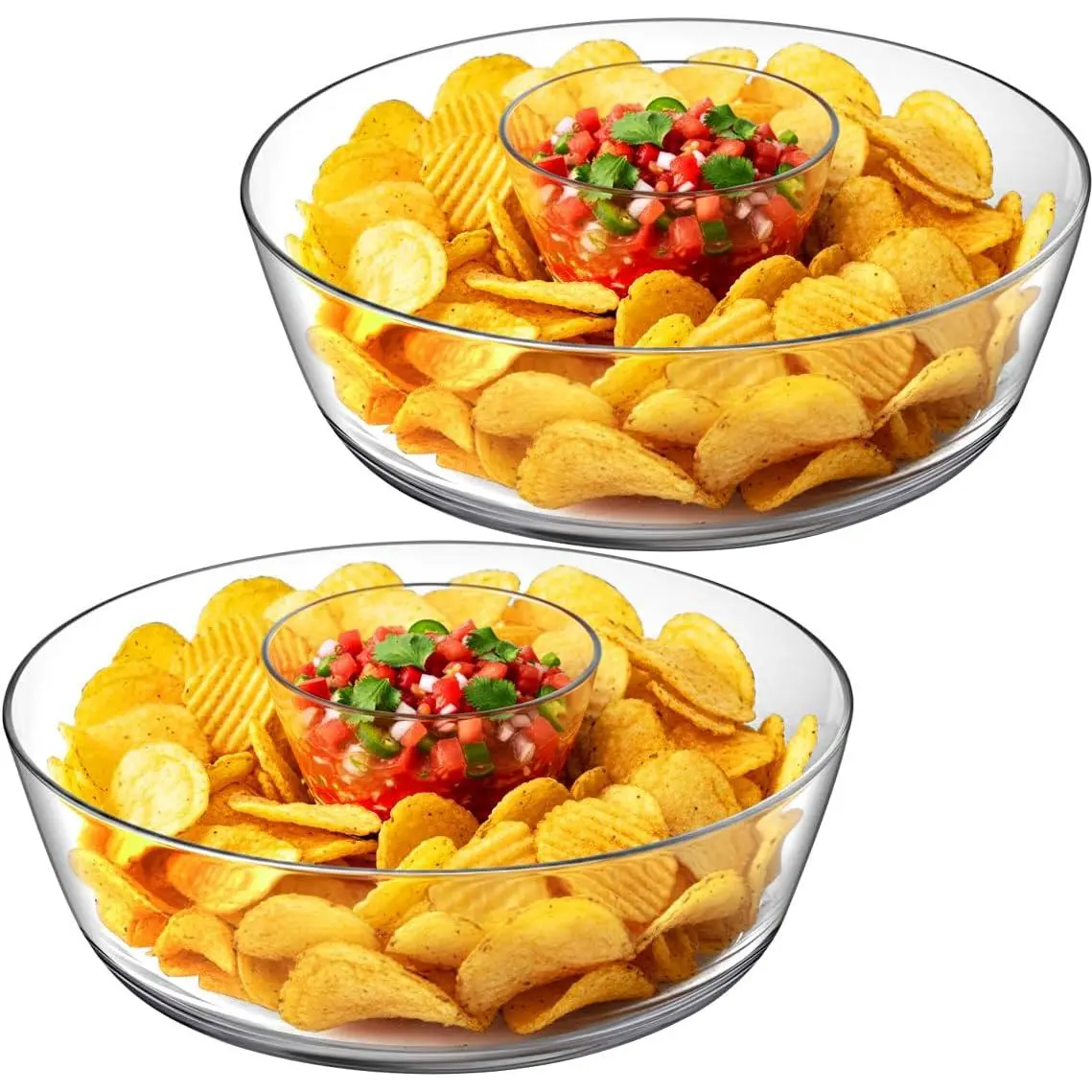 - Charlie - 2-Pack Plastic Chip and Dip Bowl, Clear Serving Platter, Unbreakable Party Appetizer Tray, , Dishwasher-Safe,  for Chips, Salsa, Veggies, Snacks, and