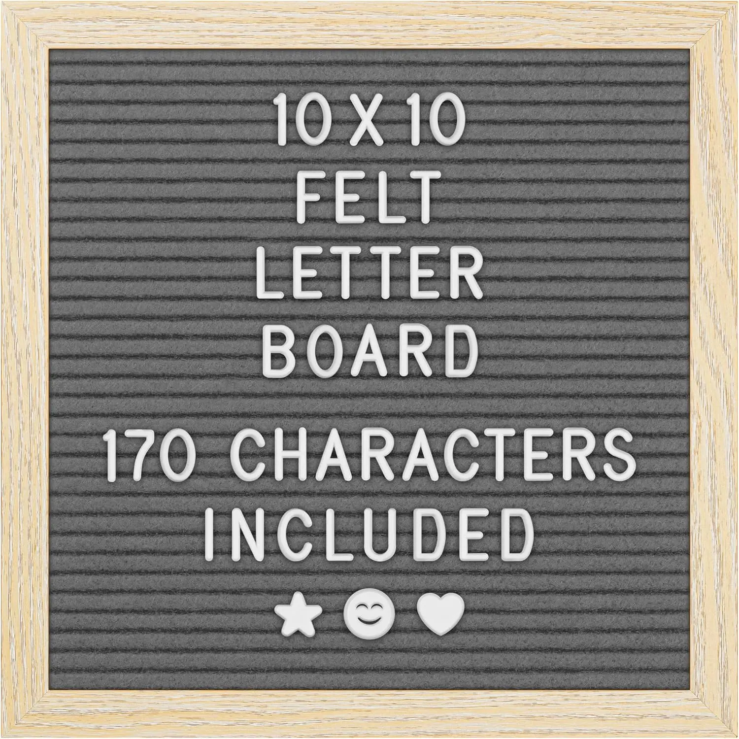 Felt Letter Board - 10x10", Gray - 170 Letters, Numbers & Emojis for Celebrations & Announcements - Customizable Message Letterboard w/Wooden Frame for  Decor & Office Use - by
