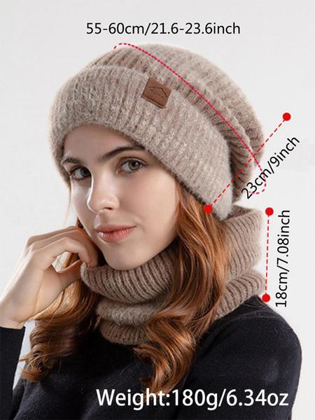 Women's Solid Color Patched Beanie Hat & Scarf Set, Casual Thickened Warm Hat & Scarf, Fashion Accessories for Fall & Winter