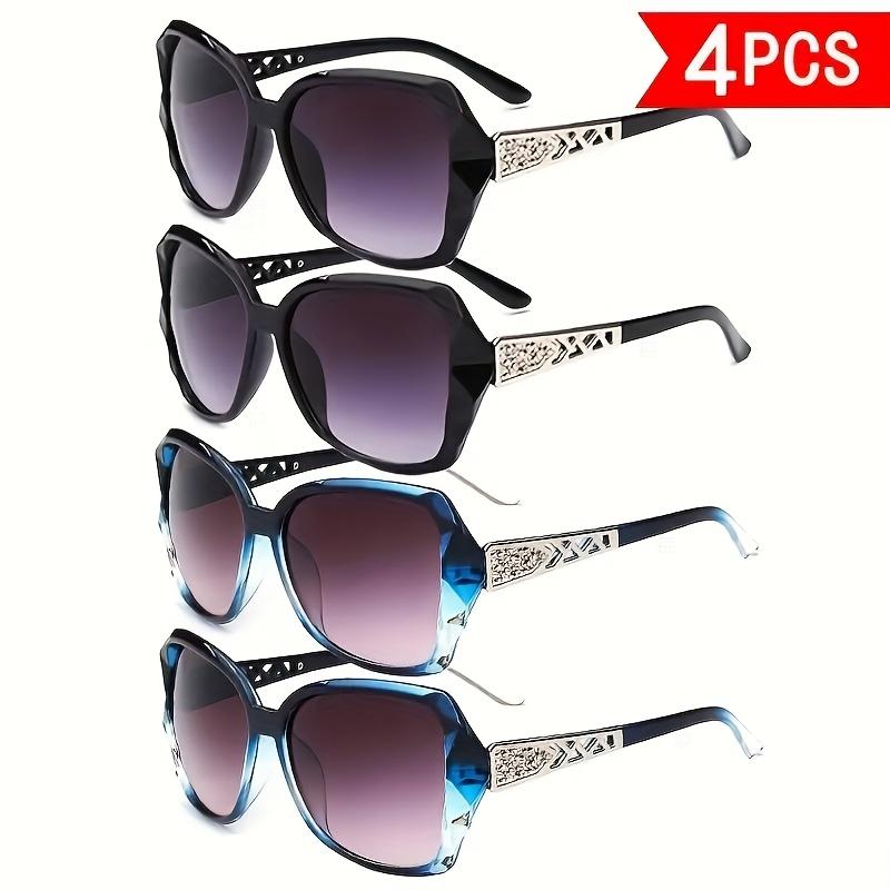 Summer sun protection glasses four-piece set, Y2K classic retro elegant large frame hollow temple design, trendy and fashionable