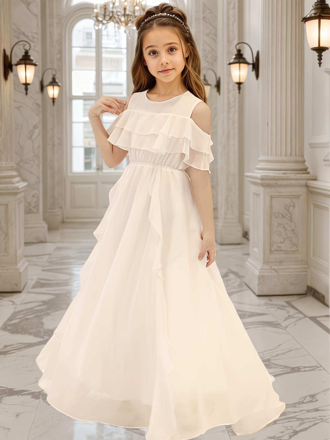 Summer White Flower Girl Dress for Girls, Off-Shoulder Birthday Dress for Children, Suitable for Weddings And Performances
