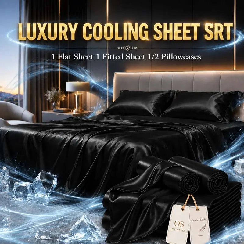 OS OMYSTYLE 3/4pcs Satin Luxury Cooling Kids Bed Sheets Suitable for - Use, Ultra-Soft Breathable Bedding with Quilted Stitching, Wrinkle-Resistant & Deep Pocket Fitted Bottom Sheet for &, Machine Washable Gift for Christmas