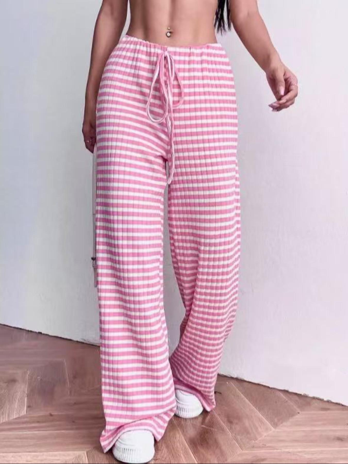Women's Striped Casual Low Waist Fitted Pants, Fashionable Knitted Long Trousers for Daily Wear, Stylish Ladies' Clothing, Bottom
