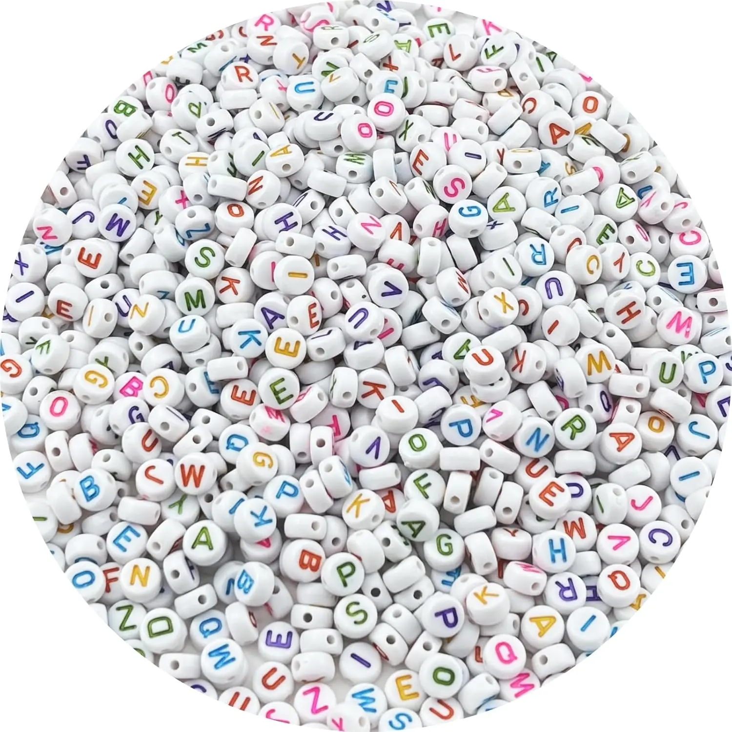 1000 count Round  Alphabet Beads for  Making & DIY Crafts (P-Colorful Letter White Bead)