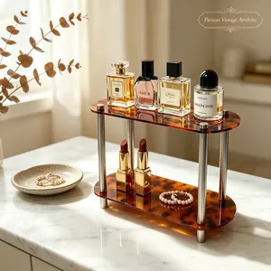Tortoiseshell Acrylic Two-Tier Shelf, Vintage Decorative Perfume Organizer, Beauty Organizer, Bathroom Countertop Tray, Desktop Coffee Cup Holder, Interior Storage Organizer, Acrylic Vanity Storage