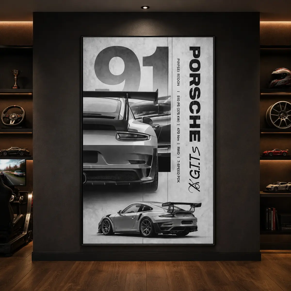 Porsche GT3 RS Art, German Sports Car Poster, Supercar Canvas Print, Luxury Racing Decor, Vintage Automotive Print, Garage and Man Cave Decor for Men, Aesthetic Living Room Wall Art, Car Lover Gift, Racing Wall Art, Boys’ Room Decor, Dorm Room Poster
