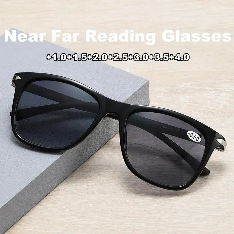 Unisex Progressive Bifocal Reading Glasses Classic Square HD Lens Near and Far Hyperopia New Style UV Shades Sports Sunglasses