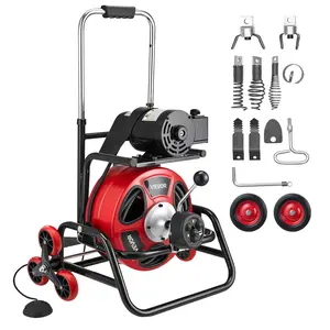 VEVOR Drain Cleaner Machine 100 FTx 1/2 Inch, Auto Feed Sewer Snake Auger, Portable Drain Cleaning Machine with Climbing Wheels, Adjustable Drum, 8 Cutters Foot Switch for 2" to 6" Pipes