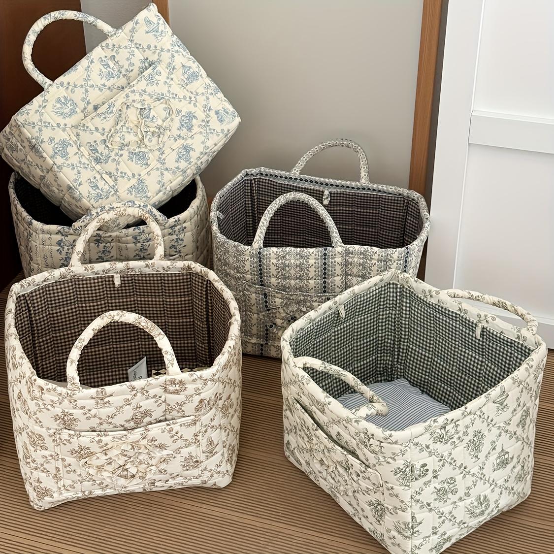 Large Foldable Bohemian French Style Rattan Woven Laundry Basket Vintage French Woven Storage Box with Open Multi Hamper for Clothes Toys Socks & Underwear Organization Canvas Basket Suitable for Room Bathroom Bedroom Shelf Baskets