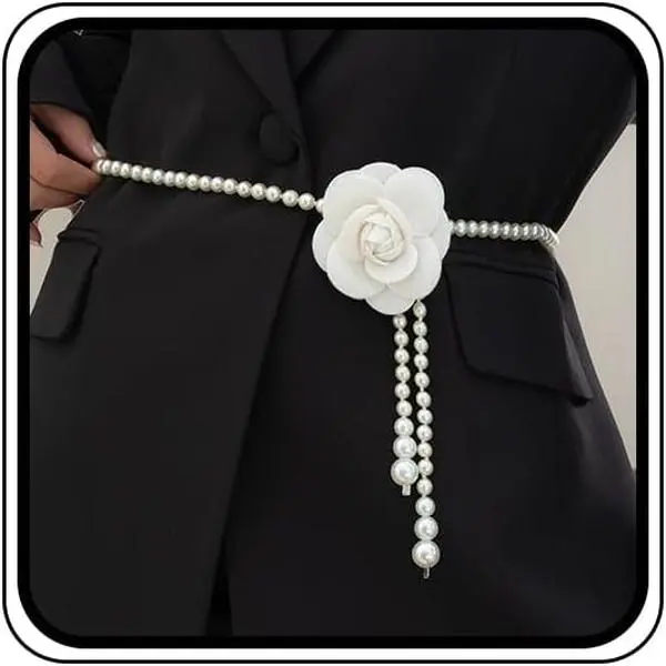White Large   Bead  Belts for Women Fashion Floral Costume Dress Wedding Belt Bridal Formal