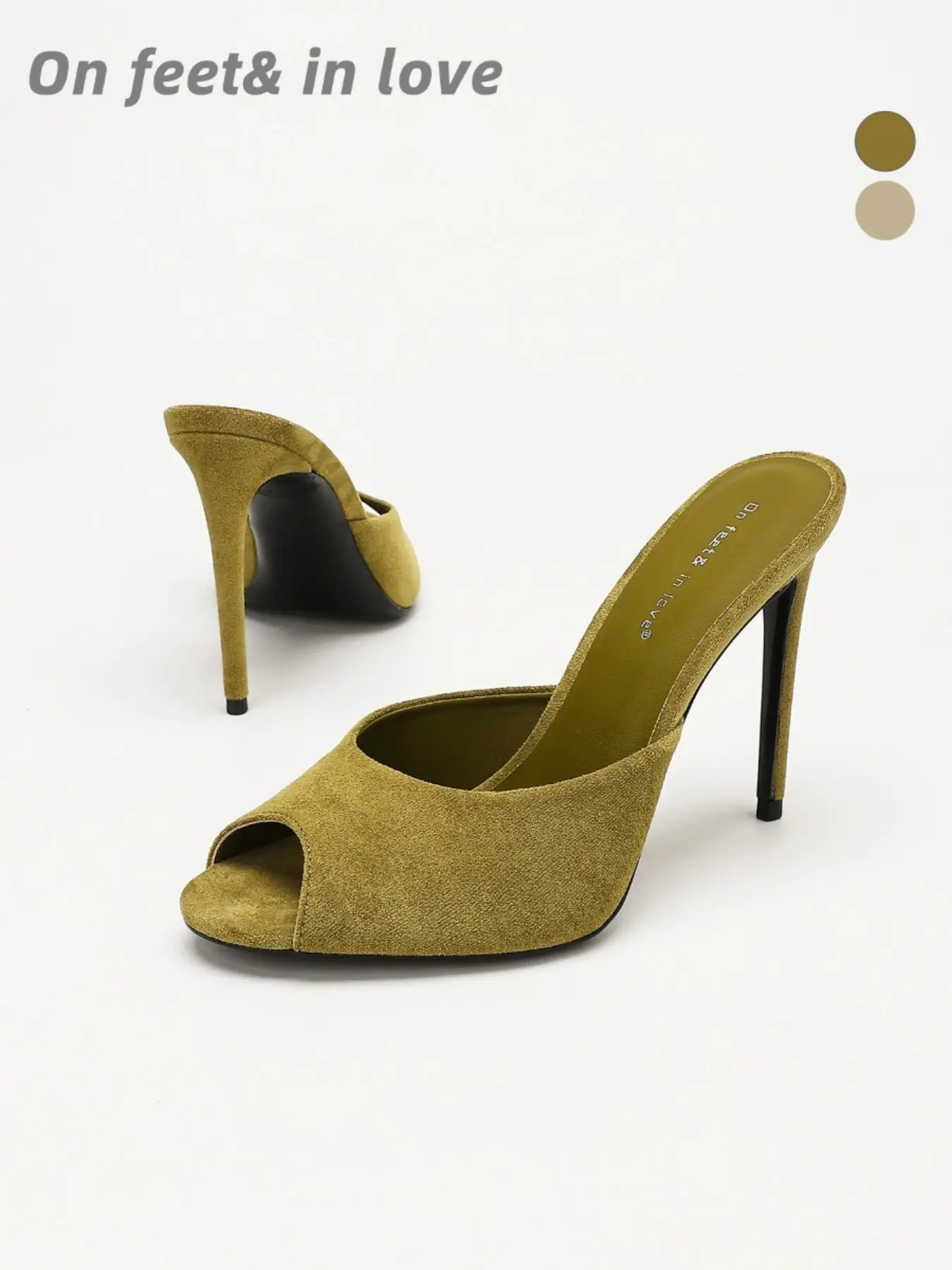 Women's All Sizes open toe soft sole high heel Camel Beige Faux Suede Peep Toe Stiletto Heel Slide Mules, Elegant Heeled Sandals, Slip On Non Slip Cushioned Dress Sandals for Office Work Daily Commute Brunch Date Night Business Casual Outfits sandals
