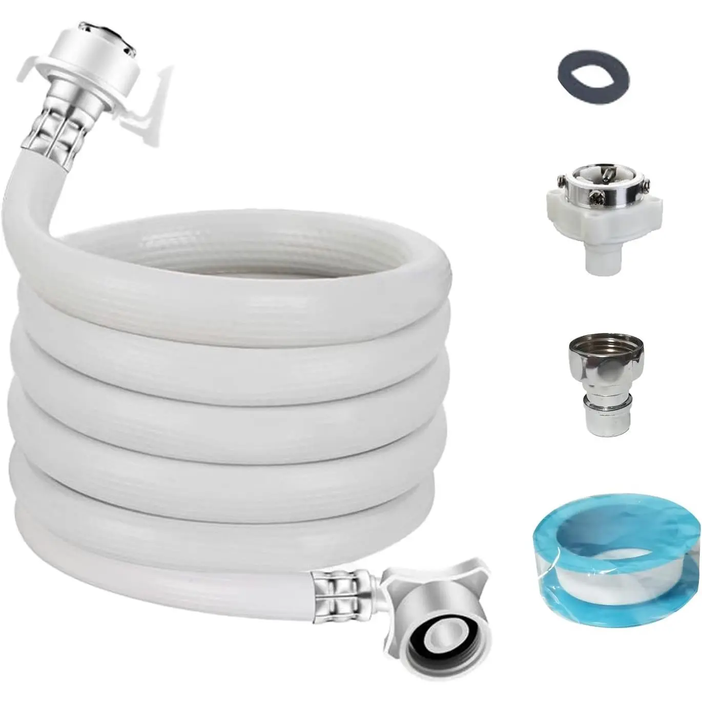 Washing Machine Inlet Hose, Burst Proof Washing Machine Water Inlet Pipe, Washer Pipe with Connectors, Water Inlet Connection  Line, White Long  PVC Hose (2 m/ 6.56 ft)