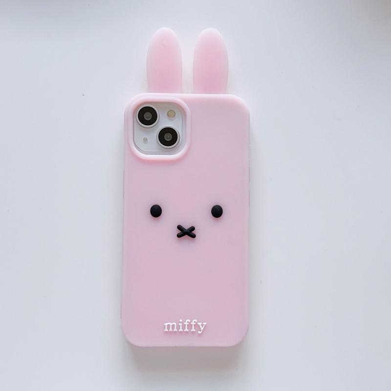 Luxury Cute Pink White Miffy silicone soft phone Case For iPhone 12 13 14 15 16 17 Pro Max Funny Cartoon long ear Miffy Cover﻿