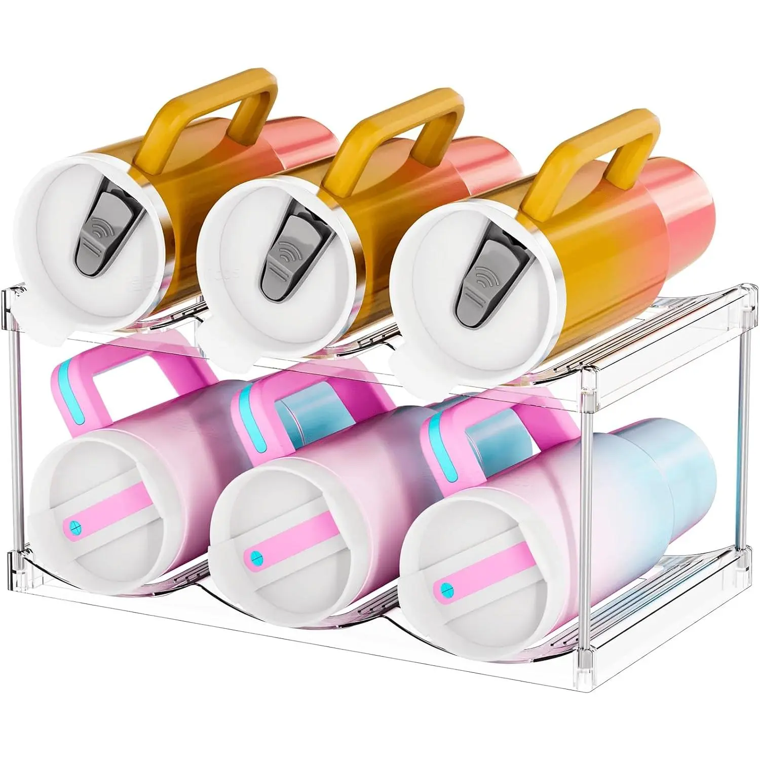 Stackable Water Bottle Organizer for Cabinet,2 Tier Water Bottle Holder for   40 oz Bottle Shelf,Clear Tumbler Storage Organizer, Rack,Cup Organizer for Kitchen Cabinets Counter Pantry