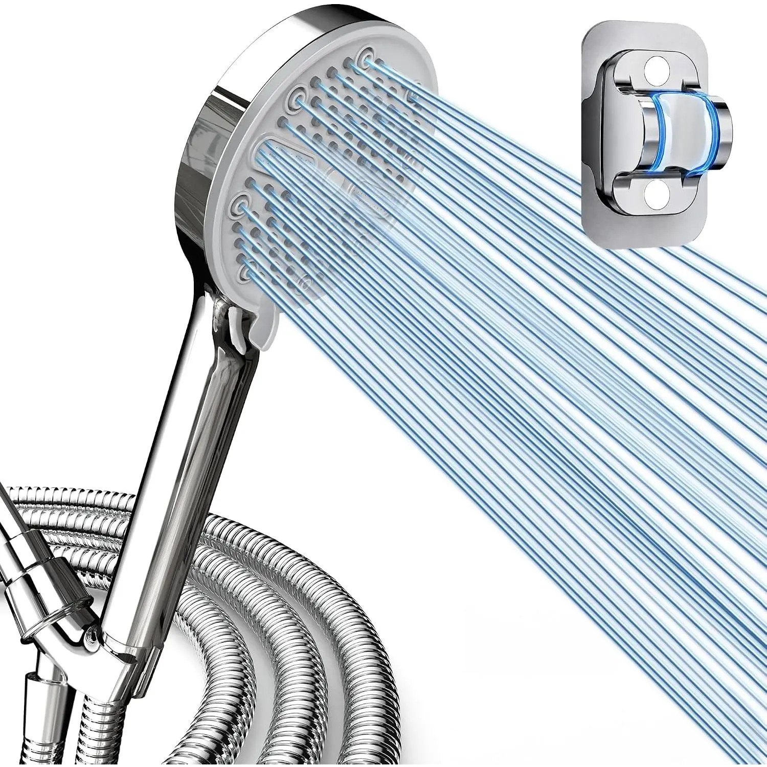 High  Shower , Stick- Low Mount Wall Bracket, Chrome | 5  Modes, Water-Saving, 360° Adjustable Bracket, For Low Water  , RV, Bathroom, Fix Firmly -Friendly