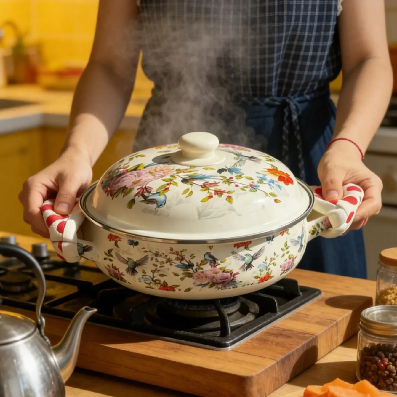 Enamelware Set, 24cm Diameter, Includes Baking Tray, Insulated Pot, Soup Pot, Cooking Pot, Seafood Pot, Ideal for Home & Outdoor Events