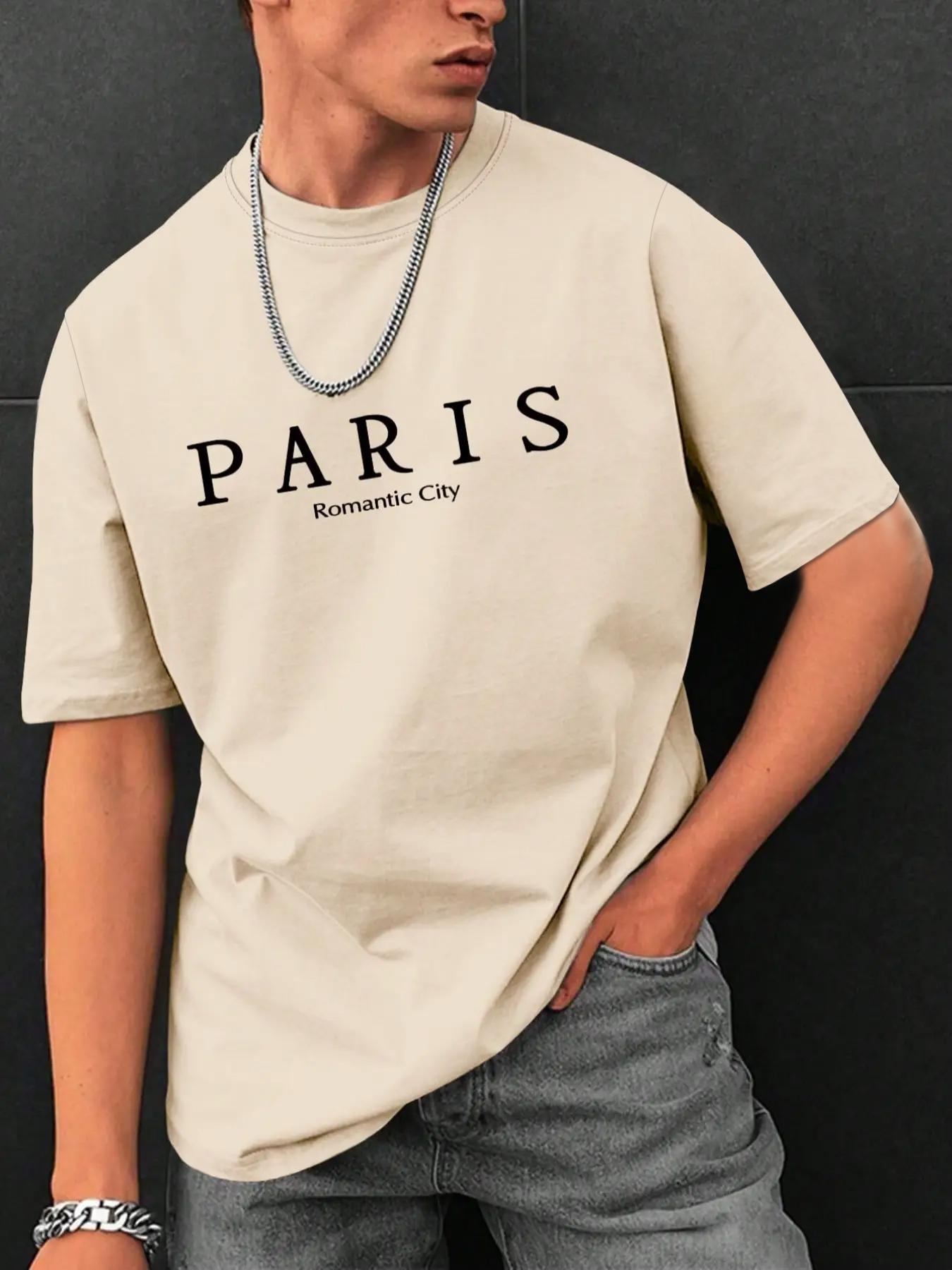 Men's Letter Print Drop Shoulder Jersey Tee, National Day Clothing, Menswear, Regular Fit Casual Streetwear Short Sleeve Round Neck Crewneck T-shirt for Summer, Fashion Stylish Men's Top for Daily Wear, Casual Style Tee, Casual Letters Print