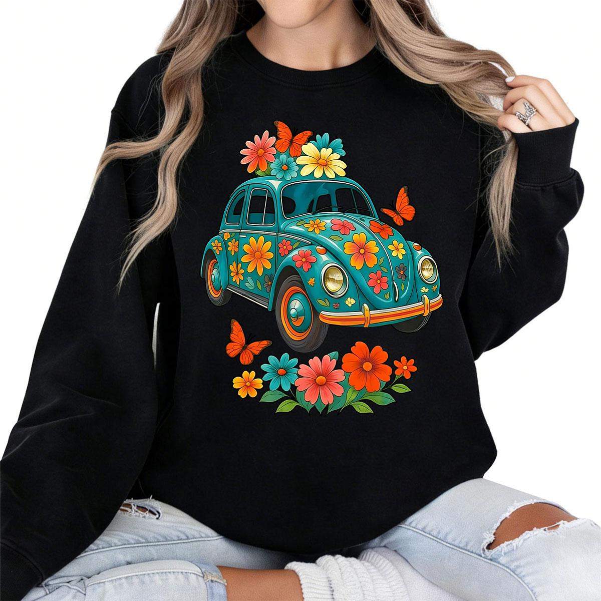 Vintage Turquoise Floral T-Shirt Casual Perfect For Daily And Party Wear Made In USA For Women For Men [ZinniaZip cotton t-shirt/sweatshirt/hoodie, soft and comfortable]