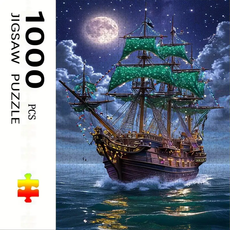 1000 Piece Sailboat Theme Puzzle, Large Adult Family Interactive Puzzle Toy, DIY Home Decor Brain Challenge, Festive Gift, Durable Puzzle