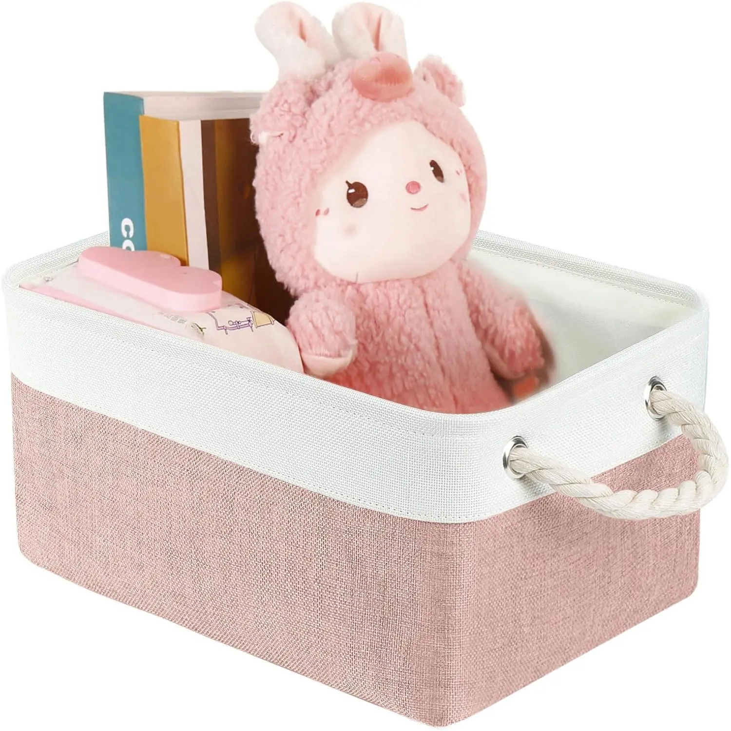 Storage Bins with Sturdy  Handles(1 Pack), Fabric Storage Baskets for Organizing use for Office & , Book, Clothes, Toys, Closet Boxes (Small, -White, 12.2x8.3x6.3 inches)