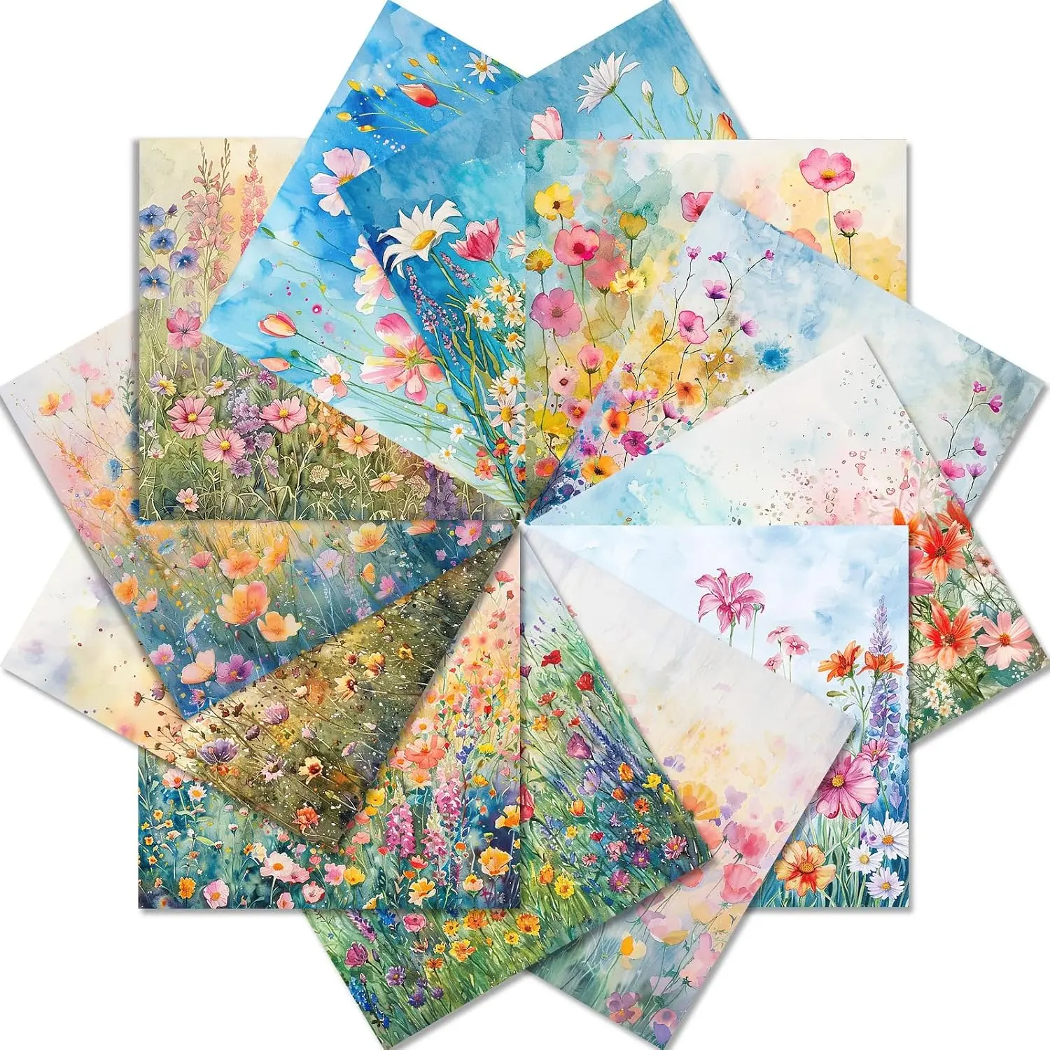 48 Sheets Floral Paper,  Blossom Designs, Each Sheet  for Junk Journal, Origami, Scrapbooking, and Decorative Crafts, 6" x 6"