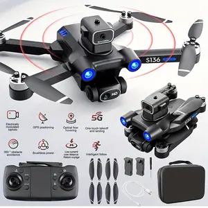 New S136 Drone with Dual Batteries Brushless Motor 4-Way Obstacle Avoidance Dual Camera Optical Flow Hover GPS APP Transmission for Beginners Gift Outdoor Travel Party Graduation Season Shooting