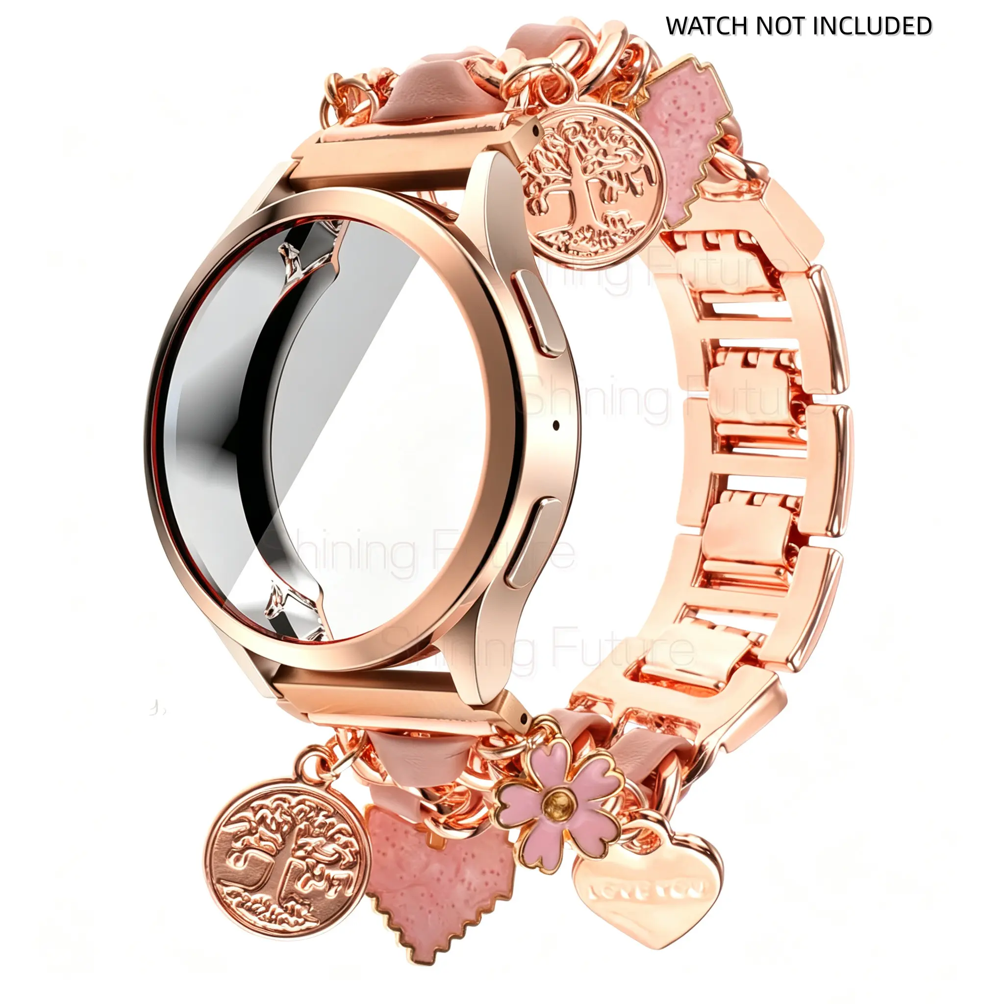 TPU soft screen glass protective shell frame+fashionable metal strap with heart-shaped pendant suitable for Garmin Vivoactive 4/4S Venu 2/2S 40mm 45mm bumper Vivoactive 4 Venu 2 cover metal bracelet for women's strap