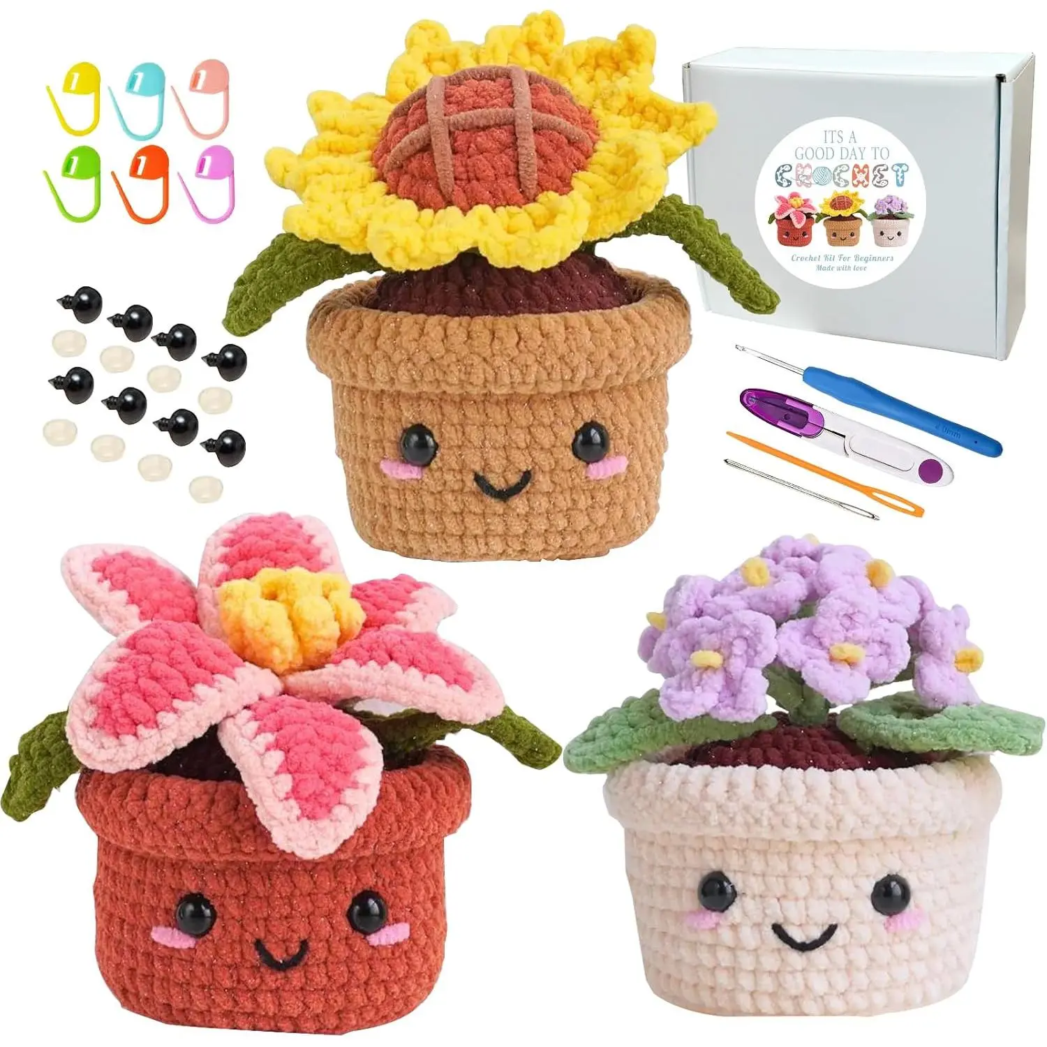 Crochet kit for Beginners with Step-by-Step Video Tutorials,  tutorials Video, Color Yarn, Family(40%+ Yarn)