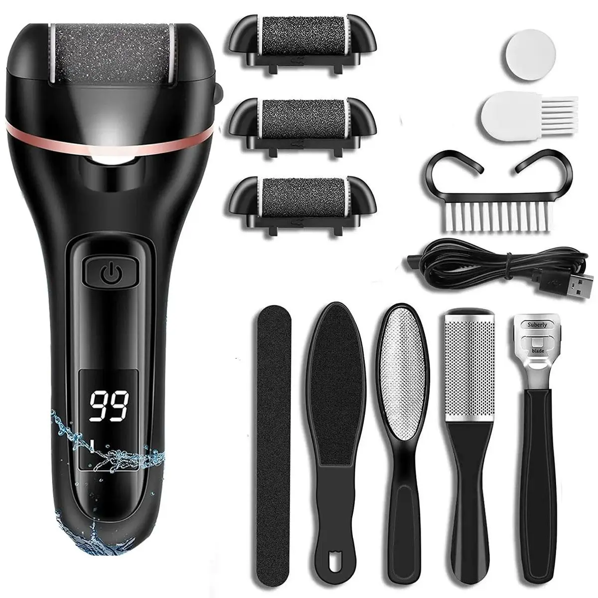 13 in 1 Electric Foot File, 1 Box Professional Pedicure Manicure Tool, Foot Care Kit with Nail Nippers, Foot Scrubber, Exfoliating Foot, Electric Feet File Pedi for Hard Cracked Dry Dead Skin, Foot Care Product, Foot Callus Remover