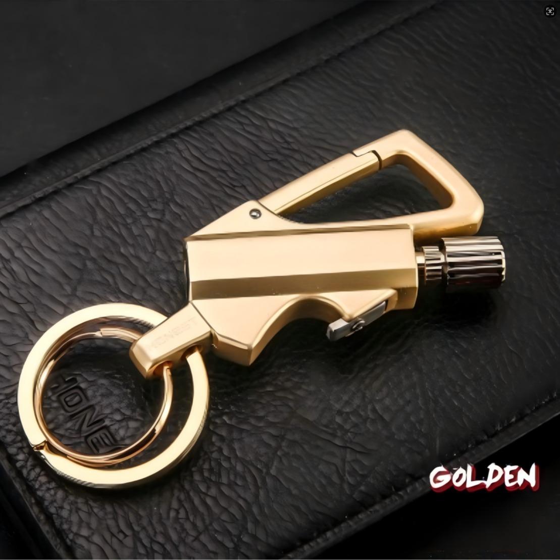 Multifunctional Portable Keychain - Bottle Opener, Lighter, Keychain - Black, Silver, and Gold