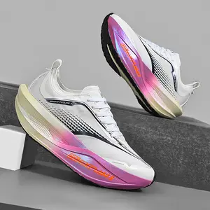 Fashion Carbon Plate Running Shoes for Men Women, Breathable Mesh Athletic Sneakers, High Rebound Shock Absorption Trainers for Daily Jogging Fitness Outdoor Sports