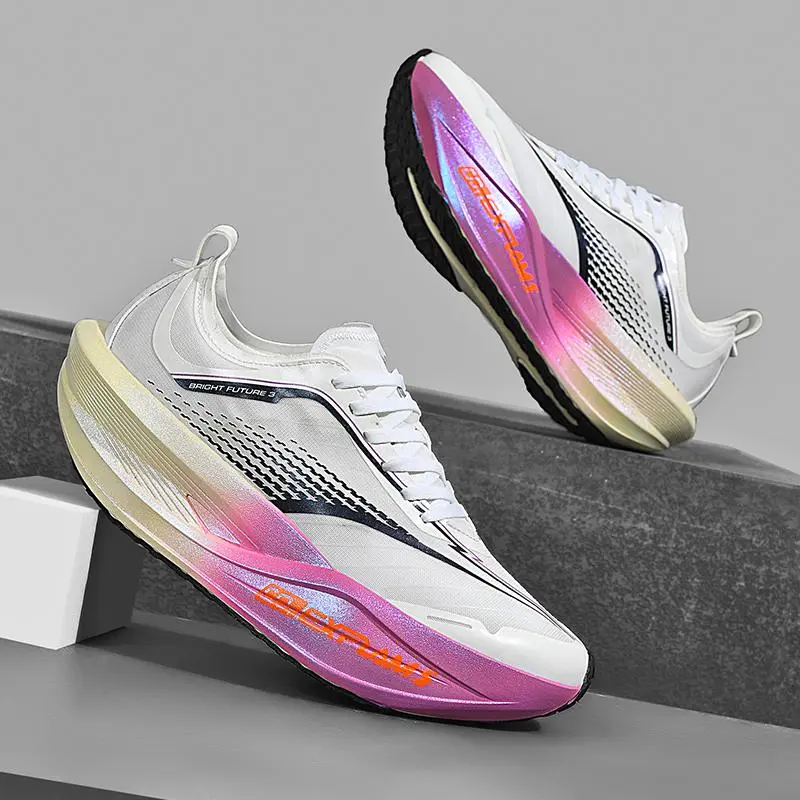 Fashion Carbon Plate Running Shoes for Men Women, Breathable Mesh Athletic Sneakers, High Rebound Shock Absorption Trainers for Daily Jogging Fitness Outdoor Sports