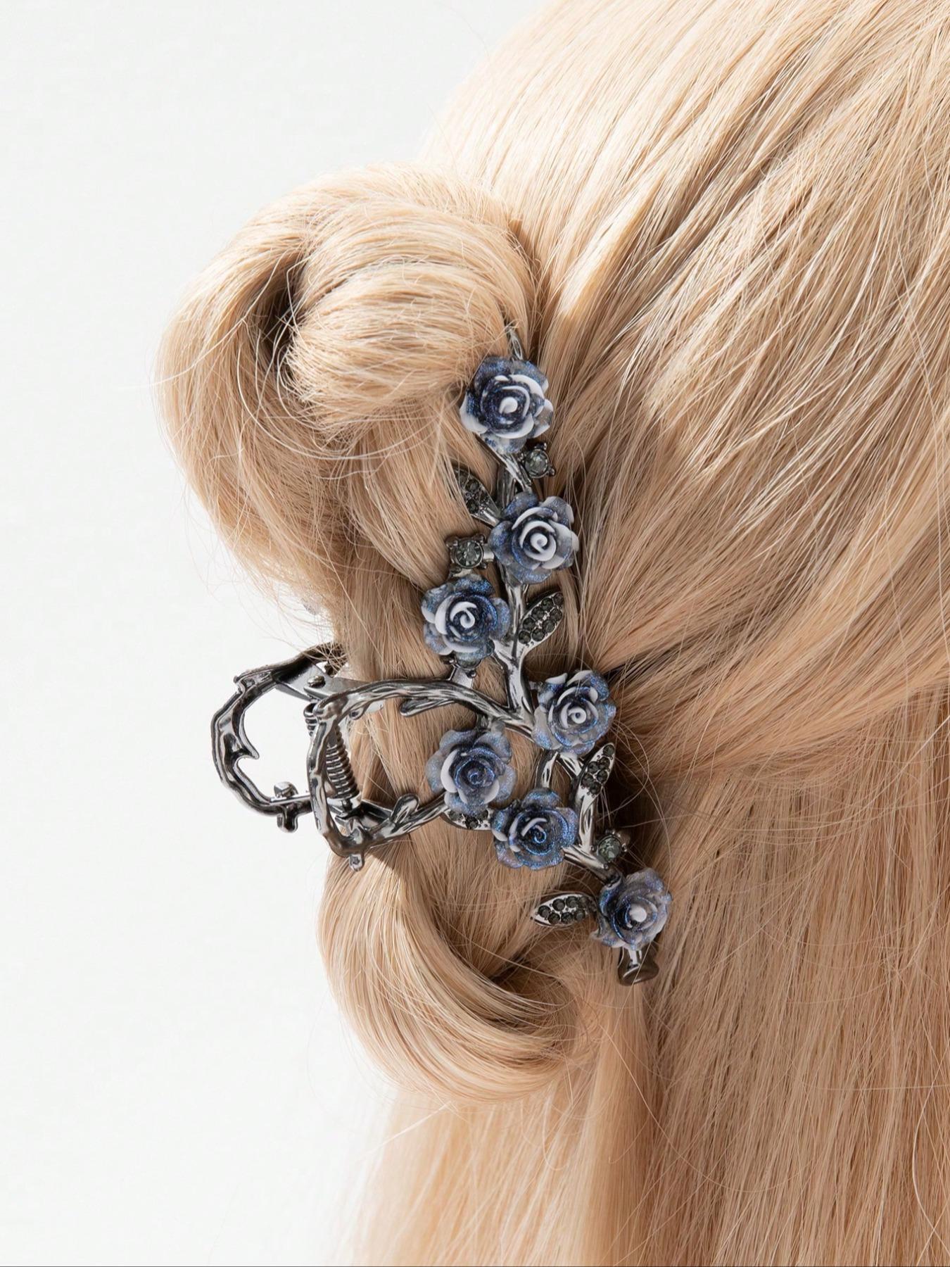Summer Vintage Elegant Unique Rose Design Hair Claw Clip For Women, Fashion All-match Hair Accessories, Daily Decoration, Flower Hair Clips