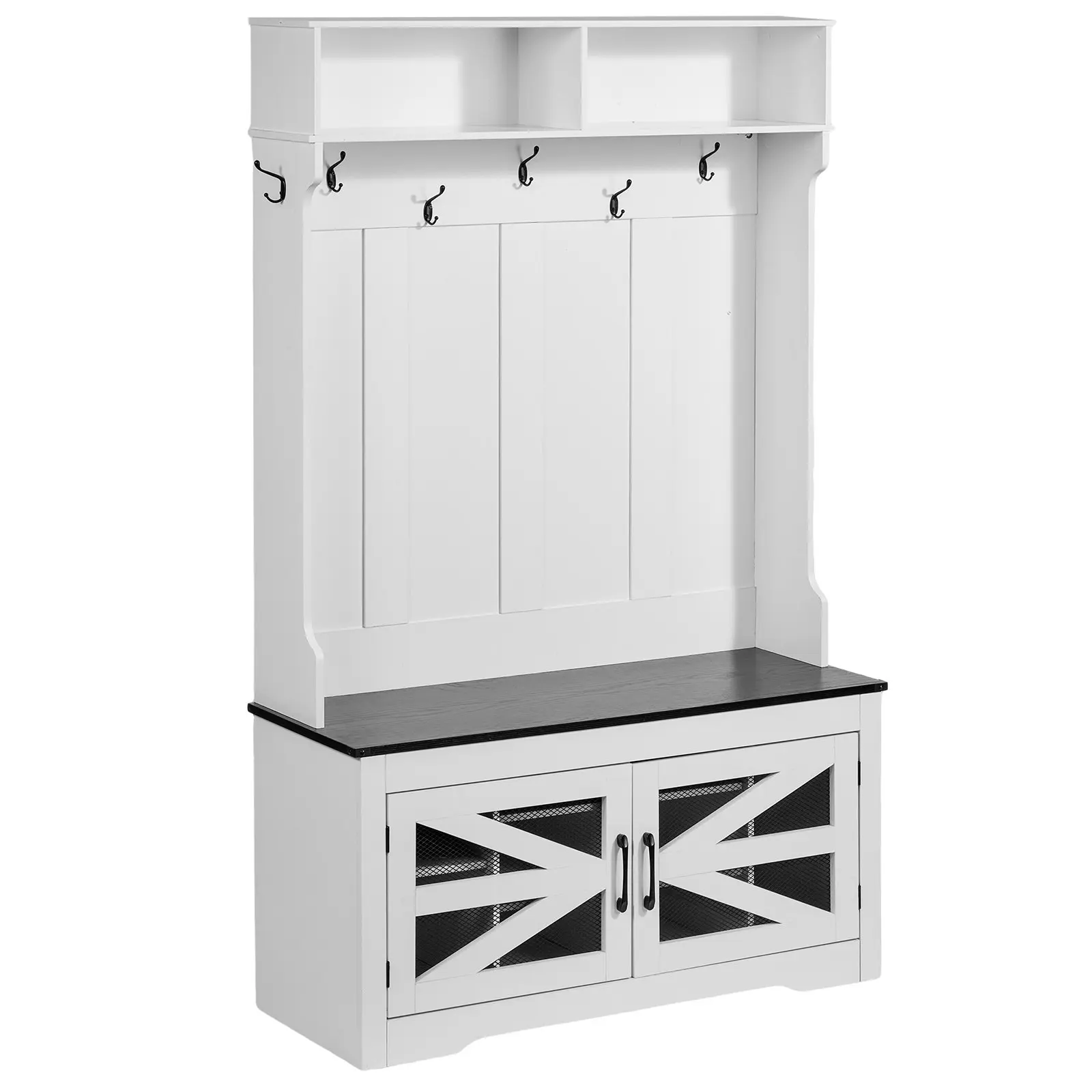 【DealsForYouDays】VEVOR Hall Tree Entryway Bench, LED Coat Rack with Shoe Storage, 42" Wide Mudroom bench with Storage and Seating, Adjustable Shelves and 7 Hanging Hooks, for Mudroom, Entryway, Hallway