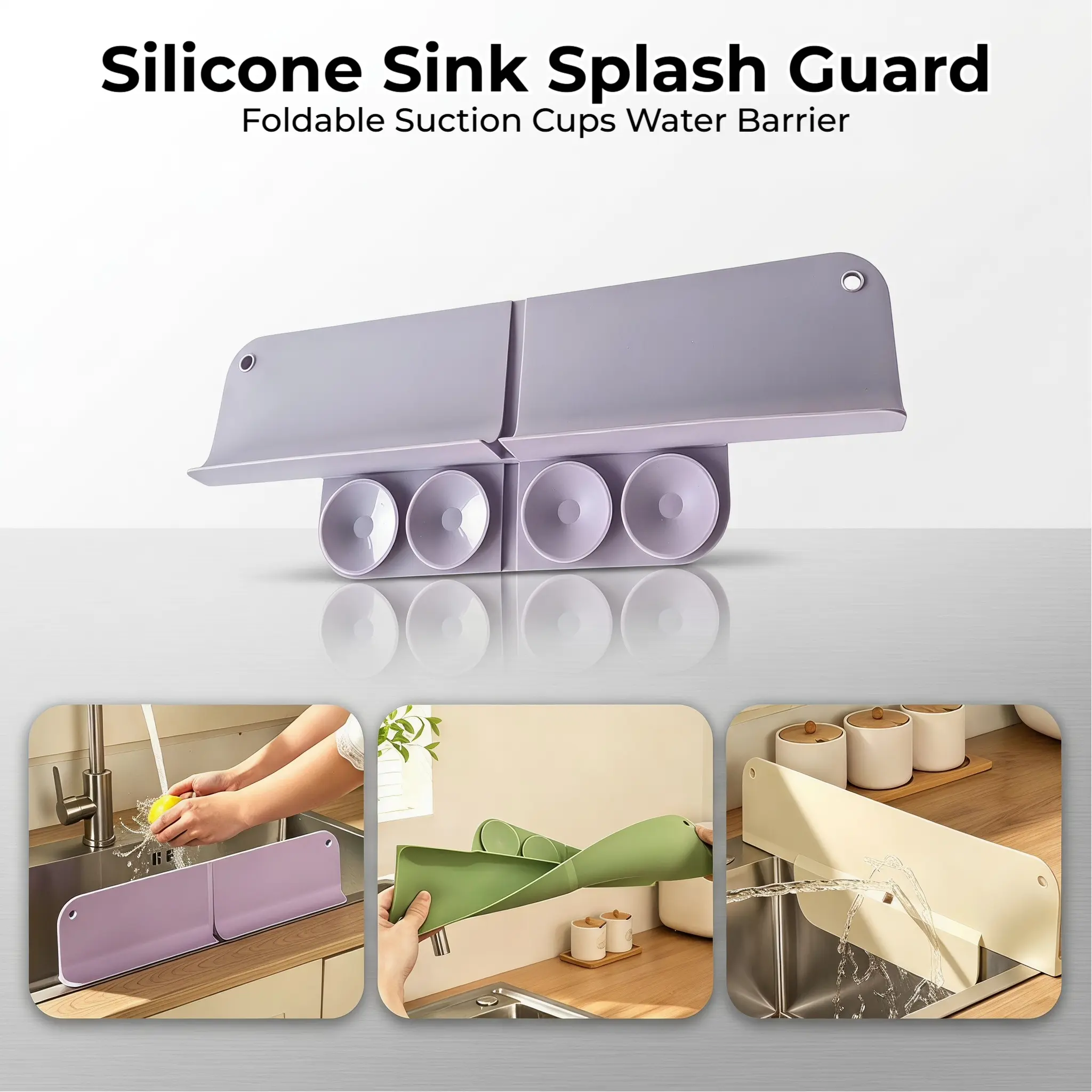 [DealsForYouDays]Silicone Sink Splash Guard, Foldable Suction Cup Water Barrier, Flexible Anti-Splashing Baffle For Kitchen Wash Basin-YY