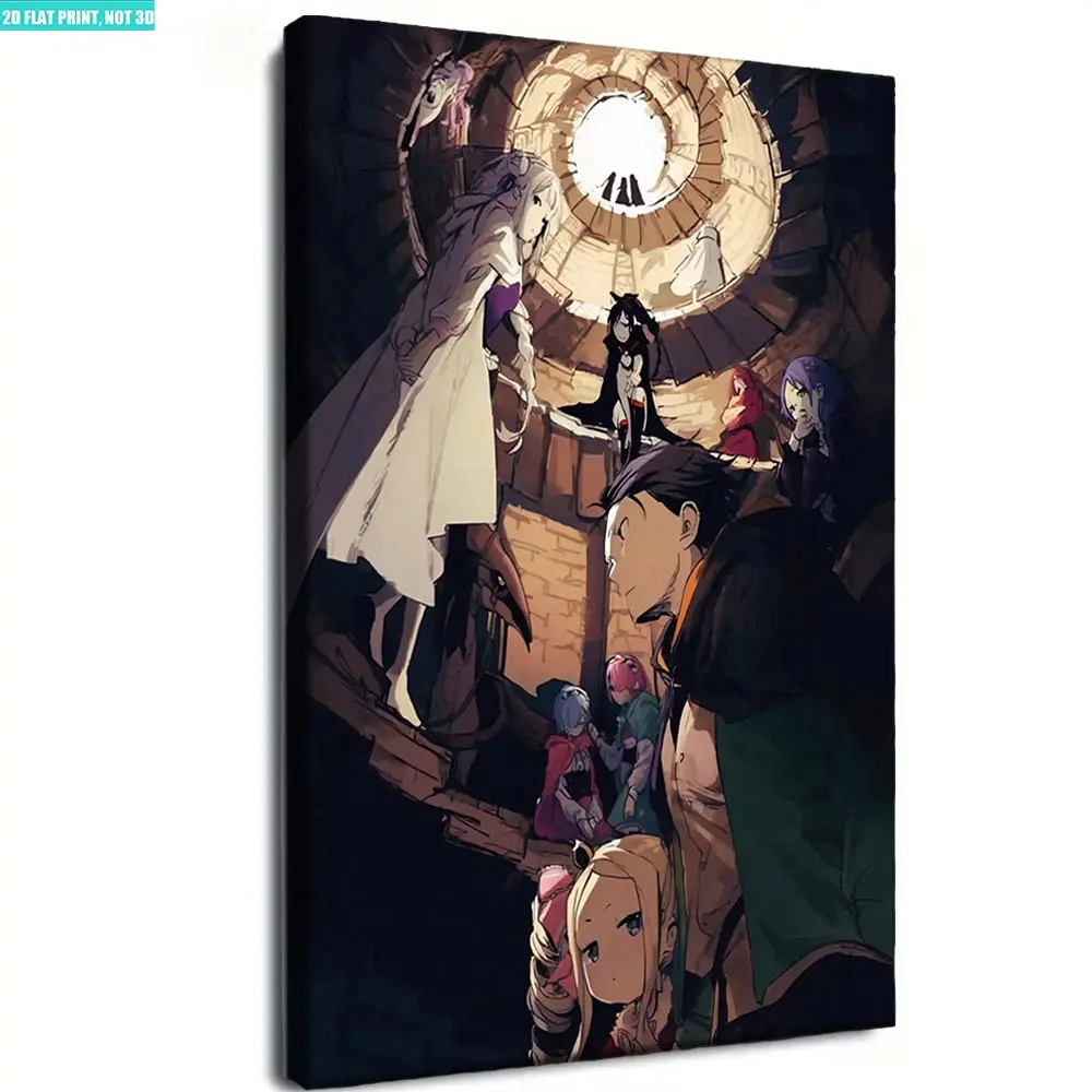 Framed Re:0 Anime Natsuki Subaru Canvas Wall Art Print - Vintage Dark Minimalist Japanese Manga-Style Home Decor Poster, Ideal Birthday Gift for Anime Fans church unique art decoration