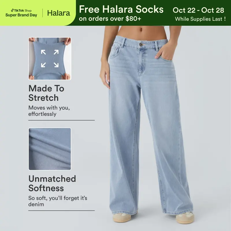 【Creator’s Pick】Halara Flex Low Rise Zipper Pockets Washed Baggy Wide Leg Casual Jeans