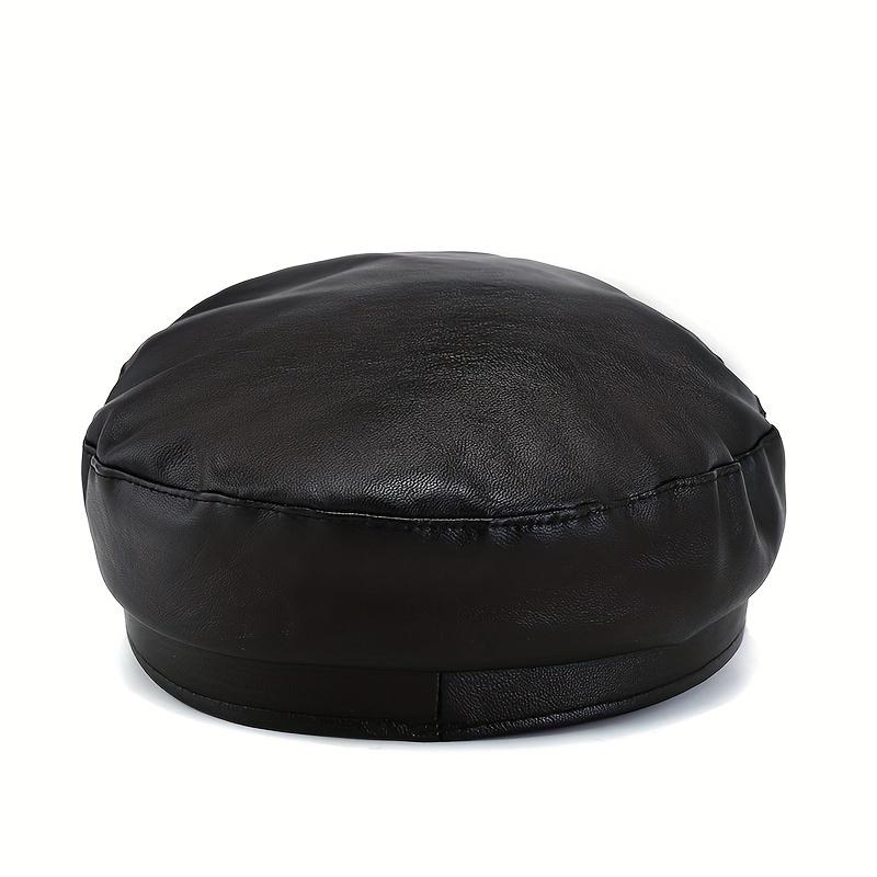 PU Leather Beret High Quality Adjustable Drawstring Stylish Flat Cap for Men Women