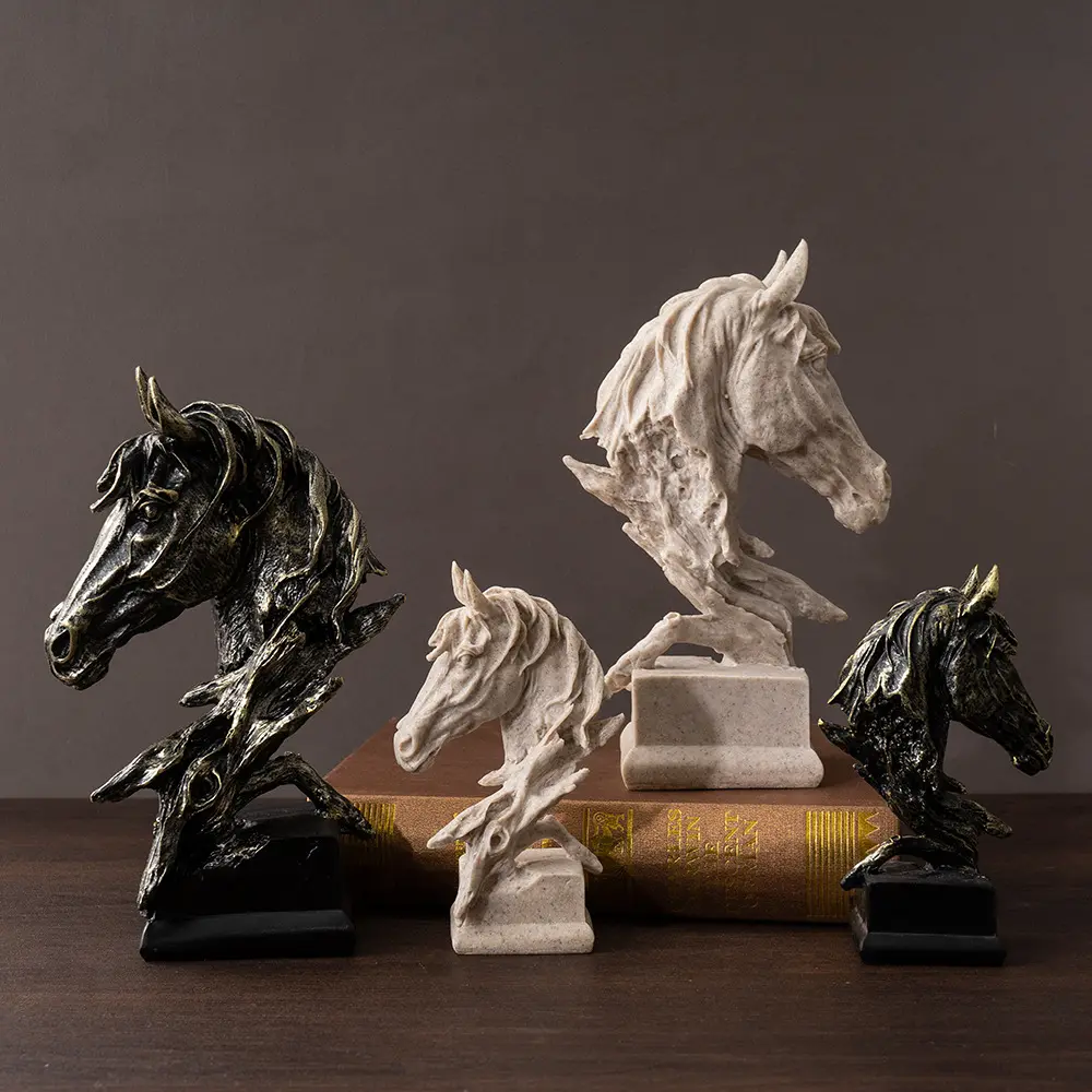 Creative European‑Style Horse Head Figurine, Resin Ornament & Craft Artwork for Living Room, Bar and Entryway Home Decoration