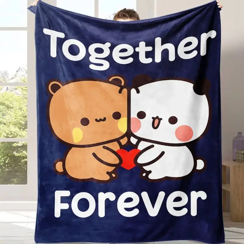 Valentine's Day exclusive Contemporary Soft Touch Flannel Blanket, Cuddle blanket, Bubu and Dudu Together Forever Lovers Design, Suitable for all four seasons Best gift for couples, children, parents, expressing deep love