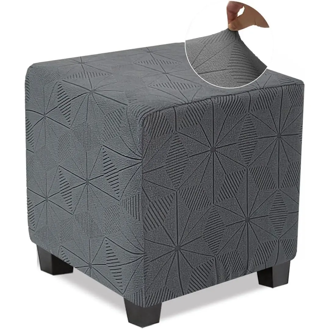Small Ottoman Cover - Stretch Ottoman Slipcover in Soft Knitted Jacquard for Wohnzimmer Storage Stools (Grey, 1 count)