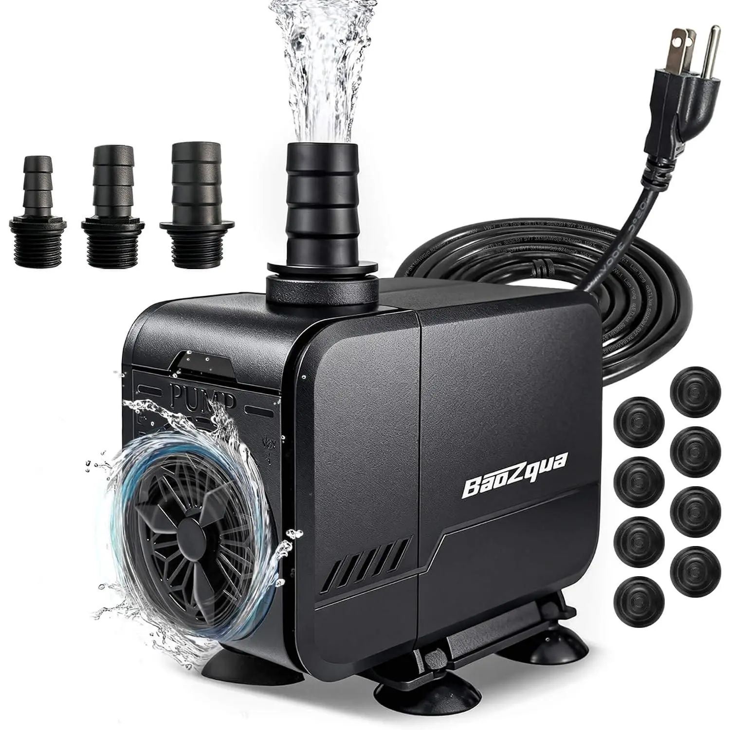 320GPH (1200L/H, 15W) Submersible Water Pump, Quiet & Energy-Efficient Fountain Pump, for Aquarium, Fish Tank, Pond, Fountain, Waterfall, Hydroponics, with 3 Nozzles and 6.6ft Power Cord