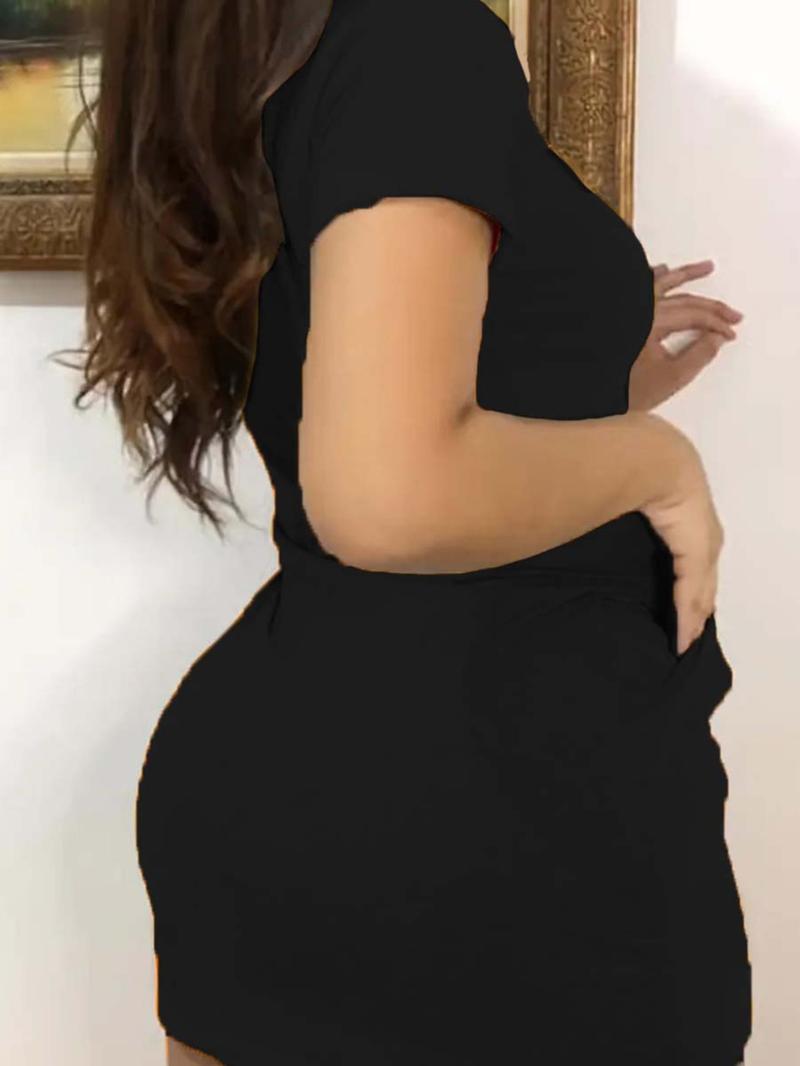 Women's Plain Pocket   Dress, Casual Short Sleeve Round Neck Dress for Daily Wear, Ladies Clothes for All Seasons