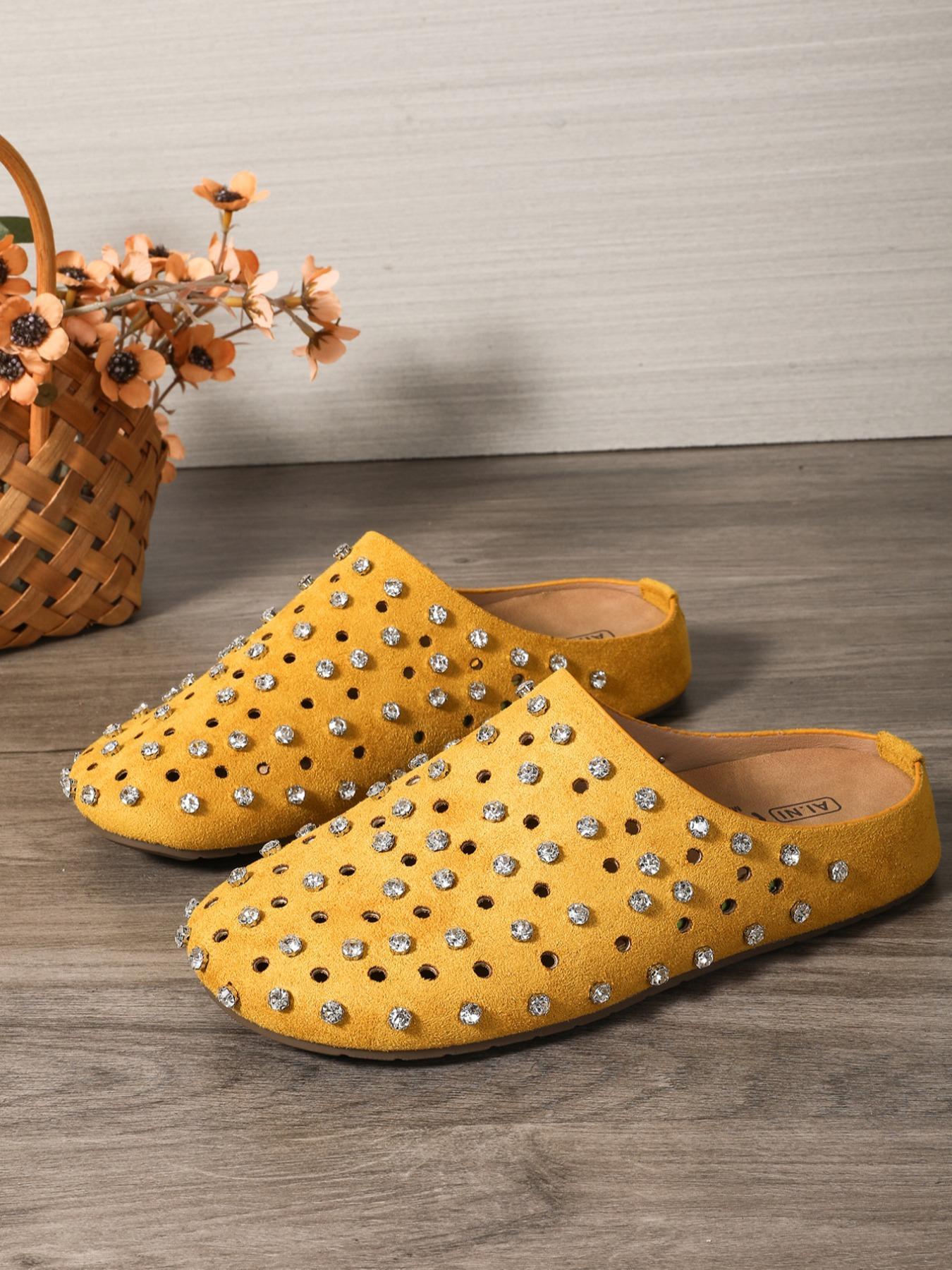Fashionable Studded Decor Mule Sandals, Slip On Mules, Casual Comfortable Flat Sandals for Beach, Summer Trendy Barefoot Shoes for Women & Girls, Footwear