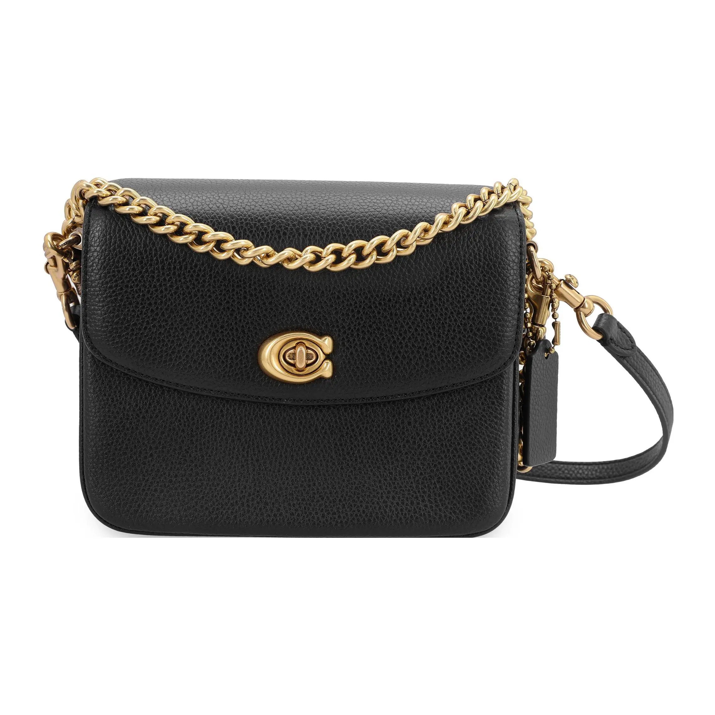 COACH Cassie 19 C-Clasp Flap Chain Crossbody Bag for Women in Black Genuine Leather