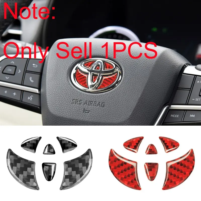 1Pcs Carbon Fiber Black/Red For Toyota Corolla Yaris Aygo Prius RAV4 Camry Auris Avensis Car Interior Steering Wheel Emblem Badge Logo Lid Cover Sticker Modification Auto Accessories