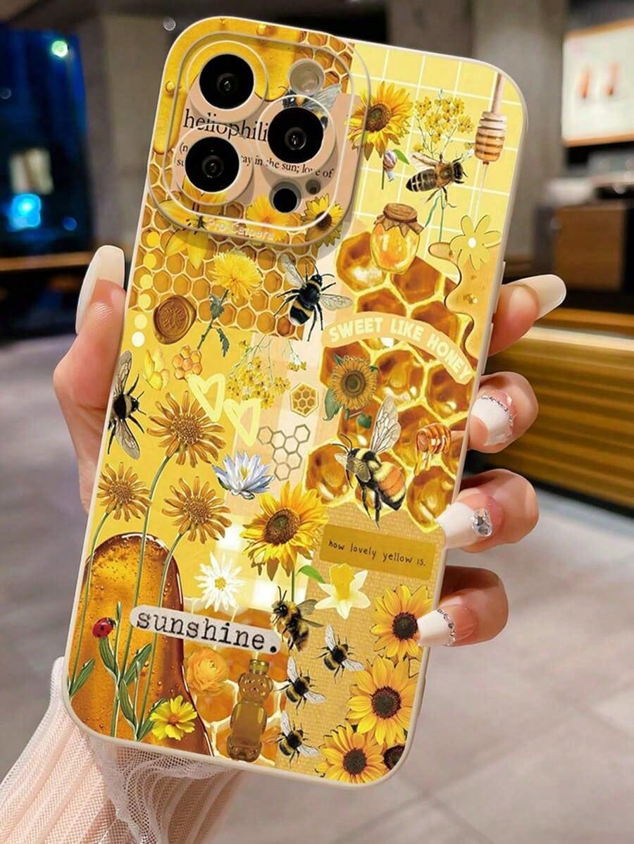 1PC Sunflower & Bee Pattern Shockproof Phone Case Suitable For IPhone17/IPhone17 Air/IPhone17 Pro/IPhone17 Pro Max/16 Pro Max/15 Pro Max/14 Pro Max/13 Pro Max/12 Pro Max/11 Pro Max
