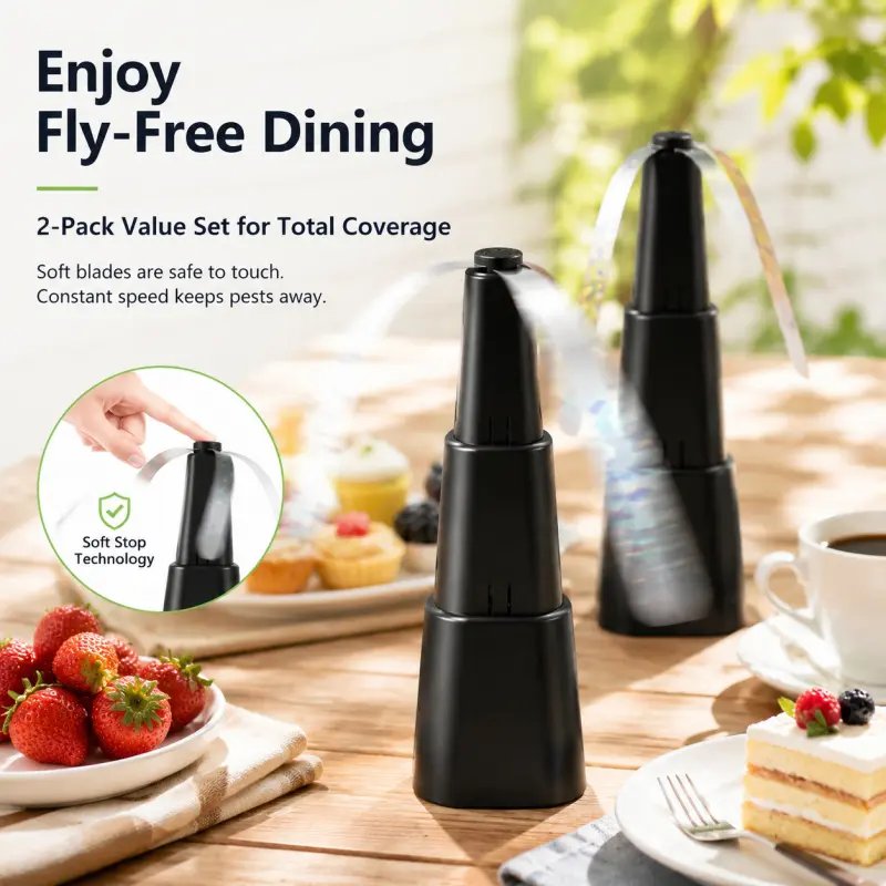 Two or Three Pack Fly Repellers, Soft Safe Fan Blades, Suitable for Indoor and Outdoor Dining, Pest-Free Environment