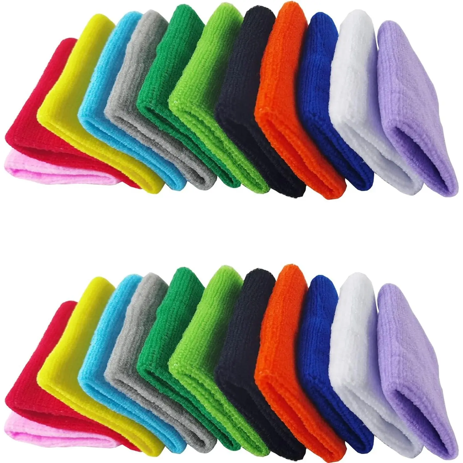 12 Pairs Pack Cotton Blend Sweat-Absorbent Sports Wristbands for Men and Women, Machine-Washable Gym Sports Accessories for Tennis, Basketball, Running